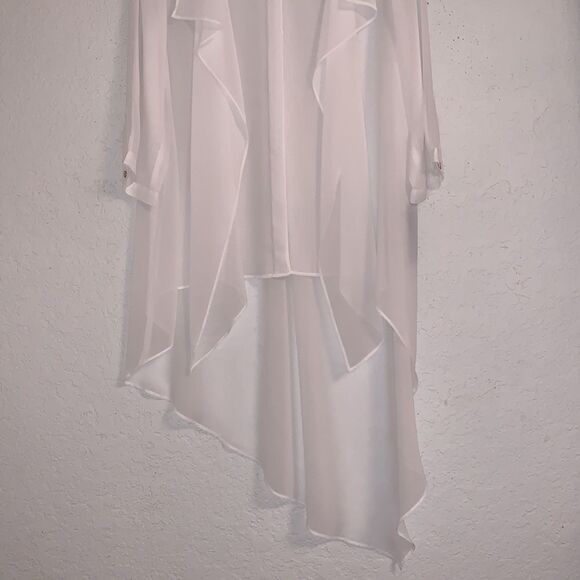 Chico’s Black Label Elegant Woven White Asymmetrical  Blouse Size 2/12 - Picture 3 of 14